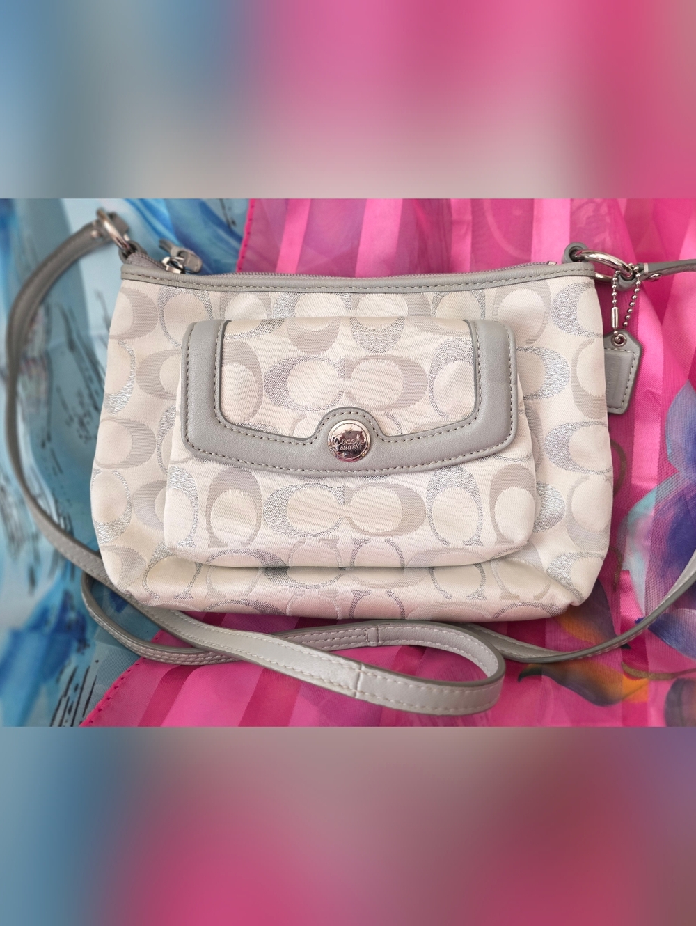 Coach Vintage Penelope Poppy Light Gray Signature Crossbody